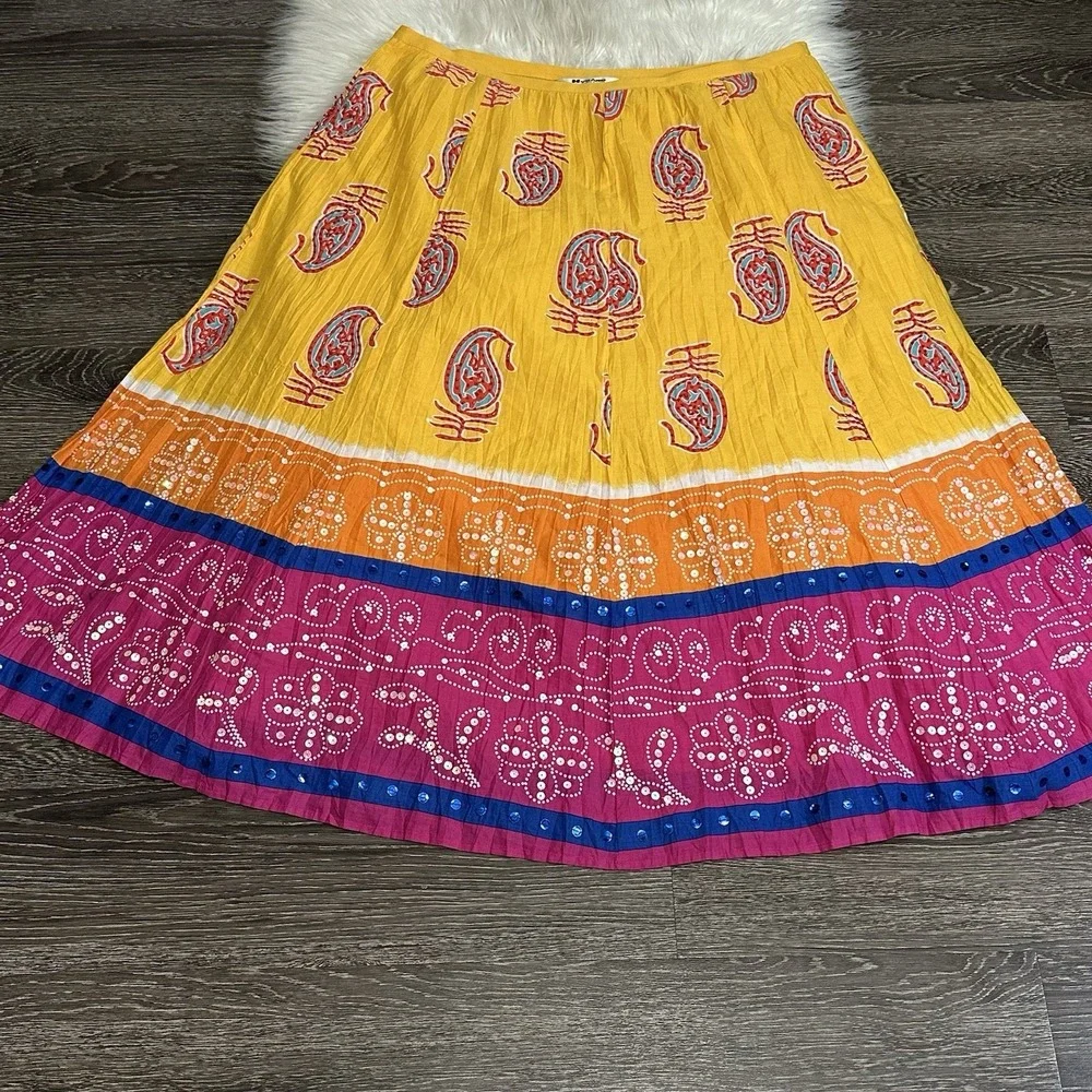 Nygard Womens Maxi Skirt Sequin Beaded Tropical Art To Wear Size 16 Vacation